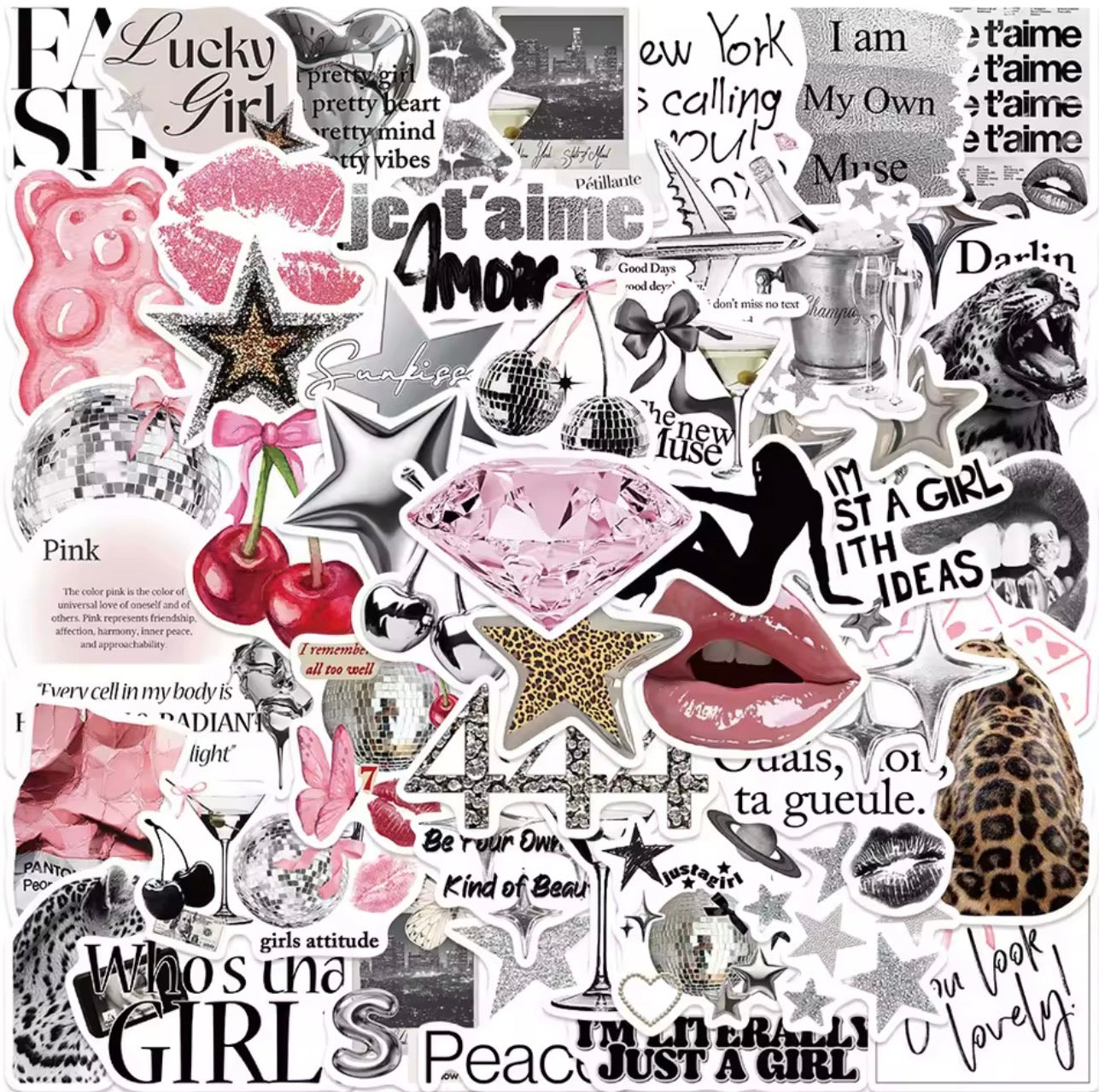 Autocollant rose, argent