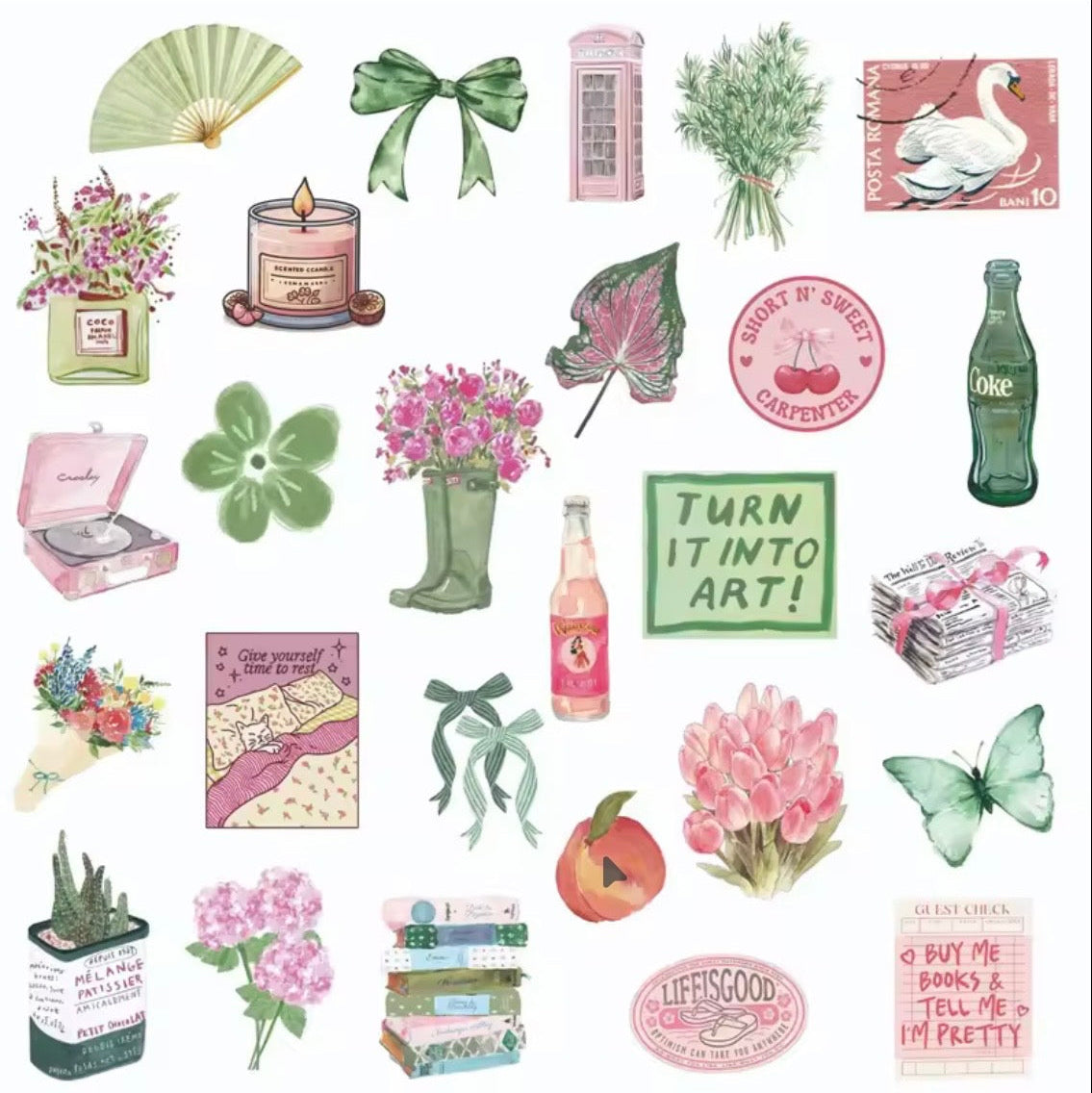 Autocollant rose et vert