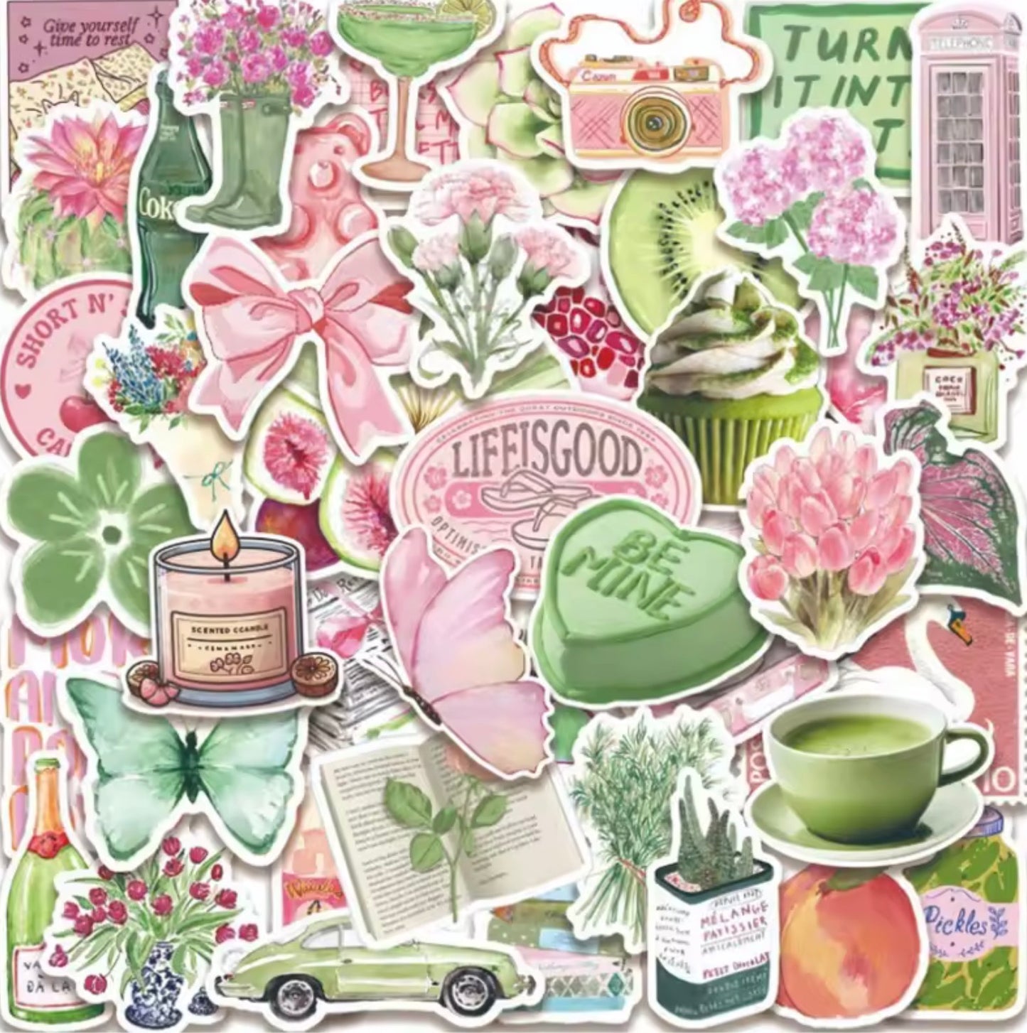 Autocollant rose et vert